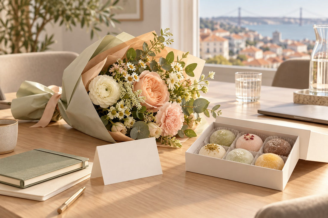 Editorial illustration for A Gift for a Colleague in Lisbon: Flowers, Desserts and Office Practicalities