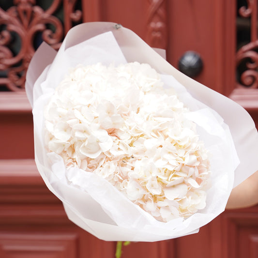 Bouquet of white Hortense in a decorative setting with intricate patterns.