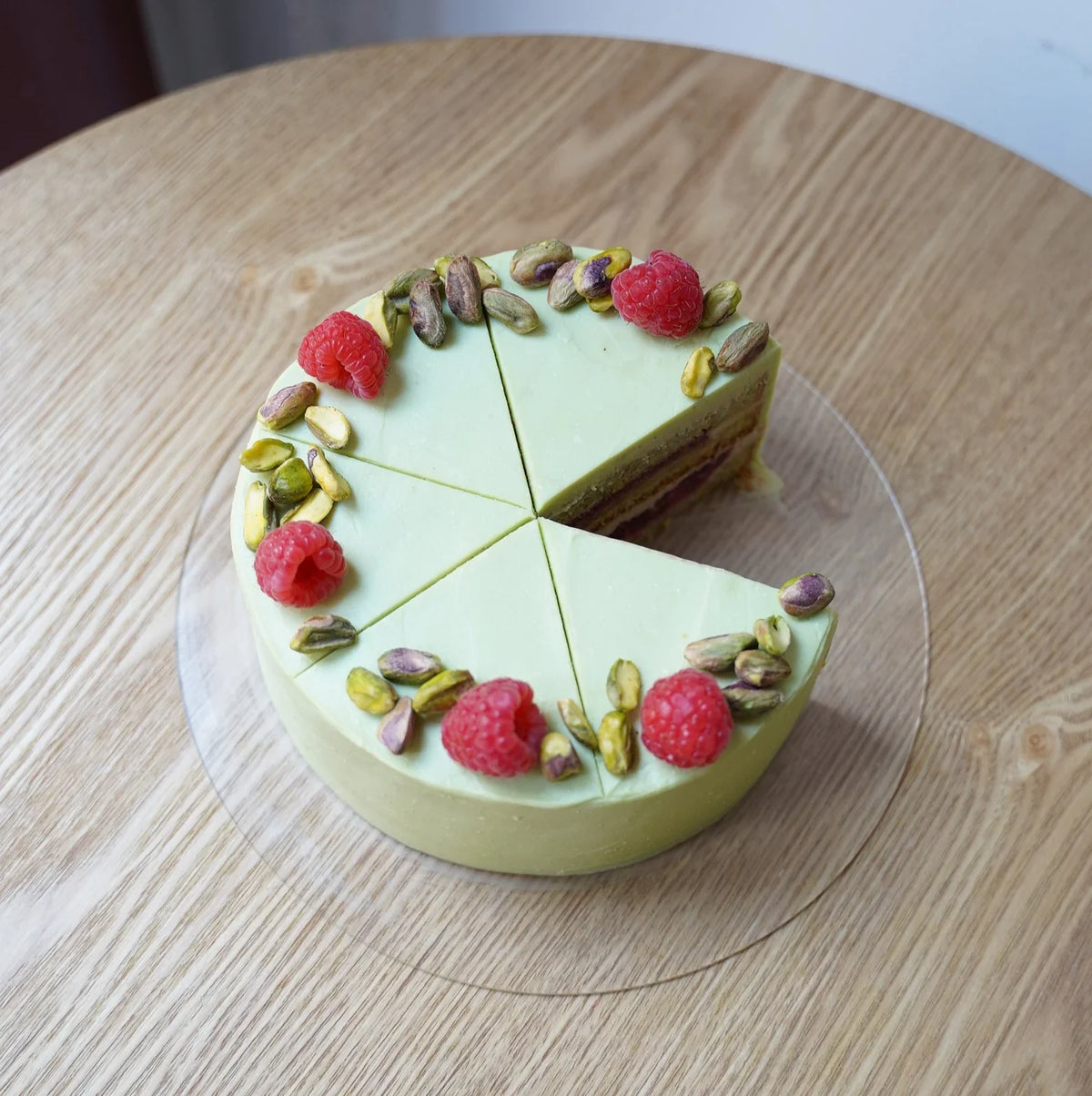 LOVA pistachio and raspberry cake